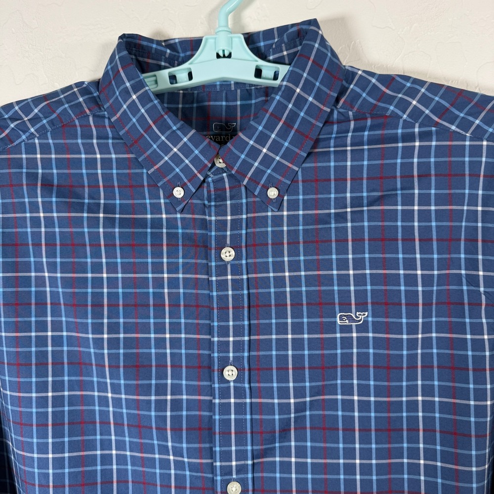 Vineyard Vines Performance Button Down Shirt Mens XL Blue Plaid Whale Shirt Golf